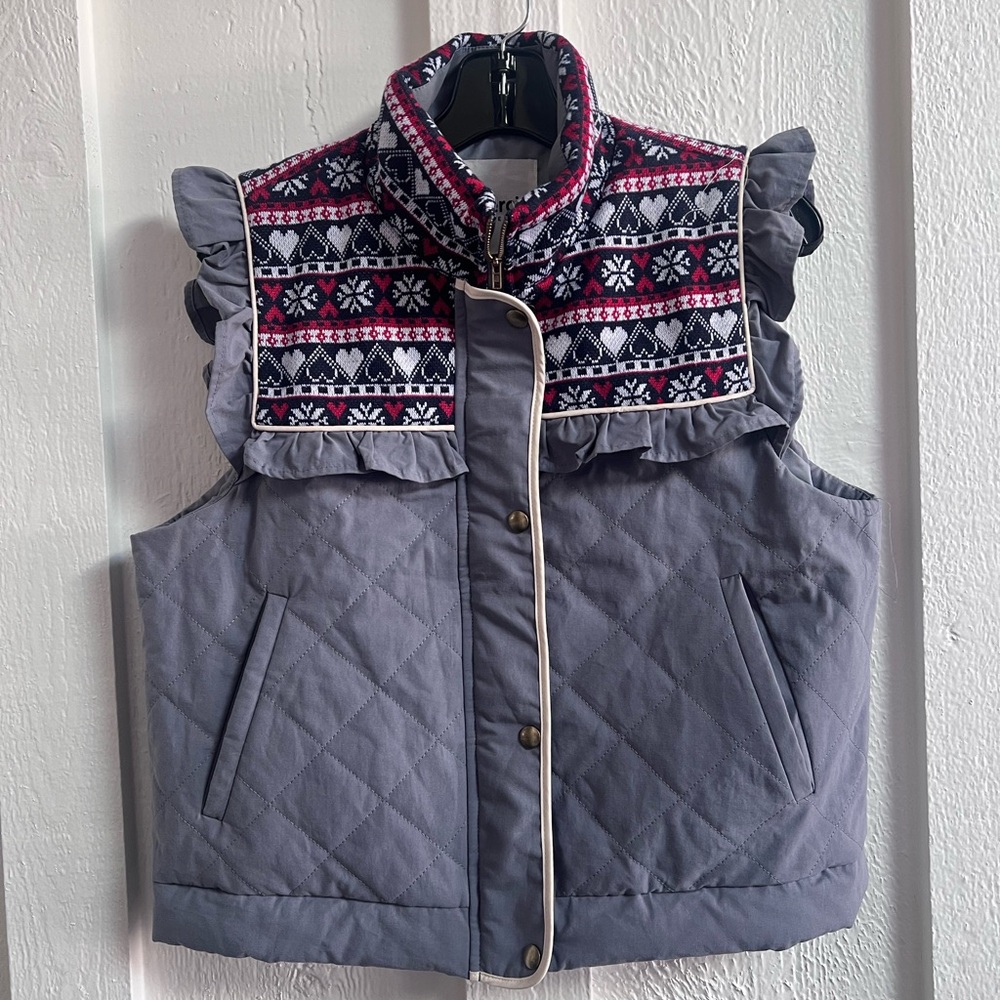 En Merci &Merci Quited Fair isle Ruffle Vest - Medium
